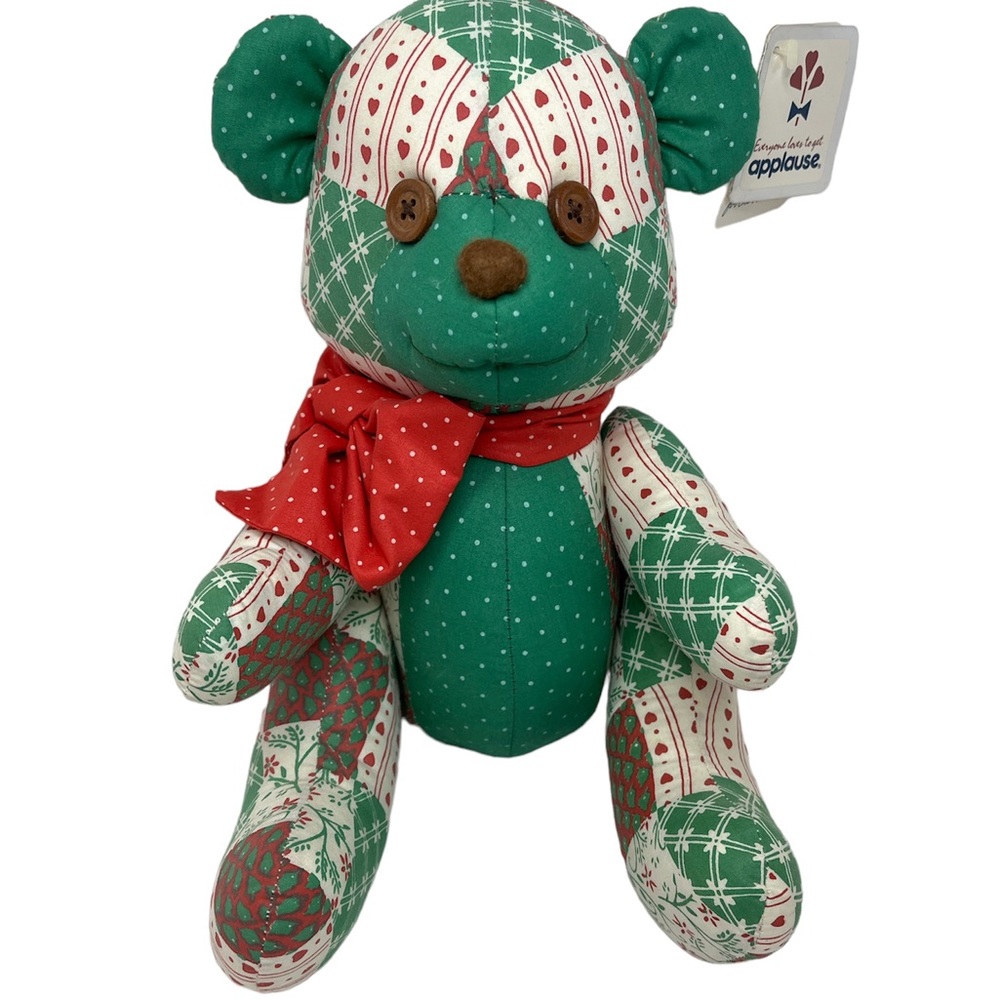 Applause Patchwork Pets Bear NWT NOS Posable Jointed Tags Christmas Holiday RARE